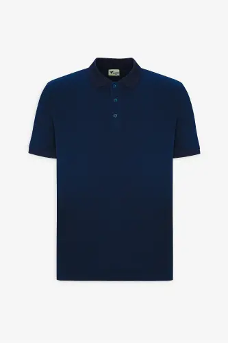Erkak Tortmaydigan Paxta Mato Slim Fit Tor Kesim To'q ko'k Qayrilmaydigan Polo Yoqali Ko'ylak-LACI - 12