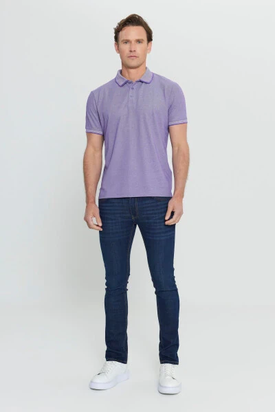 Erkak tortmaydigan paxta mato Slim Fit tor kesimli binafsha-oq burmalanmaydigan polo yoqali futbolka - AC&CO / ALTINYILDIZ CLASSICS (1)