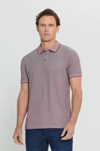 Erkak tortmaydigan paxta mato Slim fit tor kesimli bordo burmalanmaydigan polo yoqali futbolka-Bordo - 1