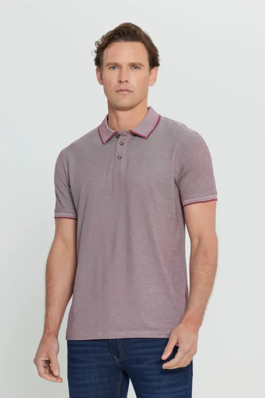 Erkak tortmaydigan paxta mato Slim fit tor kesimli bordo burmalanmaydigan polo yoqali futbolka-Bordo - AC&CO / ALTINYILDIZ CLASSICS