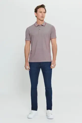 Erkak tortmaydigan paxta mato Slim fit tor kesimli bordo burmalanmaydigan polo yoqali futbolka-Bordo - 2