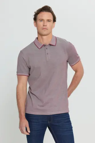 Erkak tortmaydigan paxta mato Slim fit tor kesimli bordo burmalanmaydigan polo yoqali futbolka-Bordo - 4