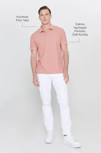 Erkak tortmaydigan paxta mato Slim Fit tor kesimli g'isht-bej burmalanmaydigan polo yoqali futbolka-G'ISHT - 4