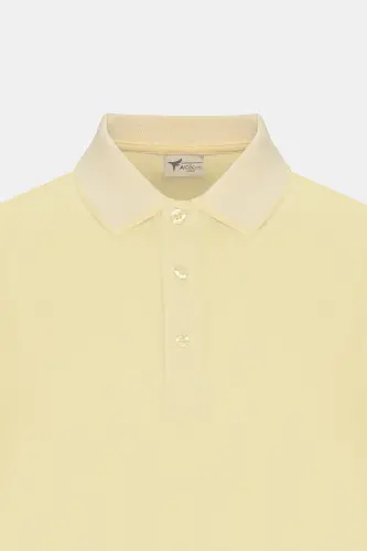 Erkak tortmaydigan paxta mato Slim Fit tor kesimli sariq-oq burmalanmaydigan polo yoqali futbolka - 8