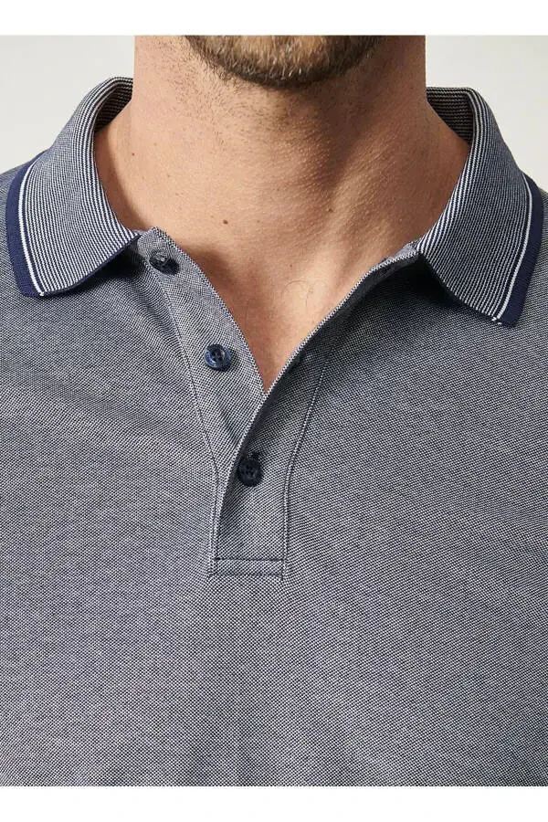 Erkak tortmaydigan paxta mato Slim Fit tor kesimli to'q ko'k buruşmaydigan polo yoqali futbolka - 5