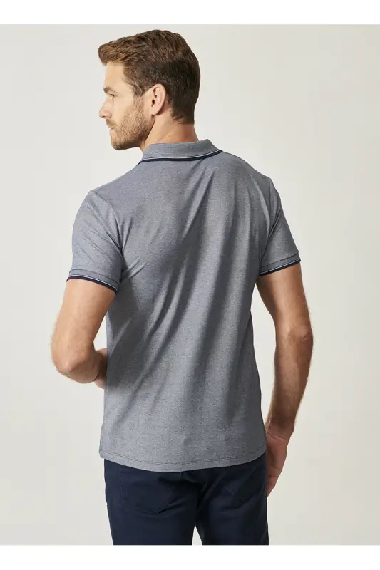 Erkak tortmaydigan paxta mato Slim Fit tor kesimli to'q ko'k buruşmaydigan polo yoqali futbolka - 10