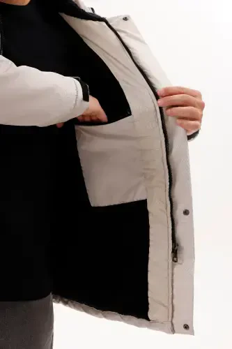 Erkak Tosh Polarli Mo'ynali Suv va Shamol o'tkazmaydigan Kapüşonli Qishki Mont & Kaban & Parka-TOSH - 5