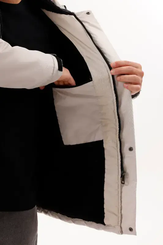 Erkak Tosh Polarli Mo'ynali Suv va Shamol o'tkazmaydigan Kapüşonli Qishki Mont & Kaban & Parka-TOSH - 5