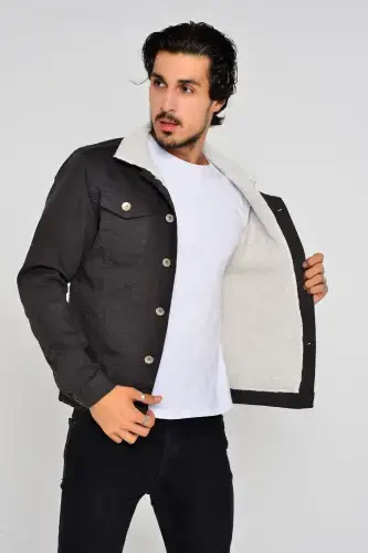 Erkak Trend Qishki Ichki Mo'ynali Jinsi Kurtka Antratsit-K.Kulrang - 1