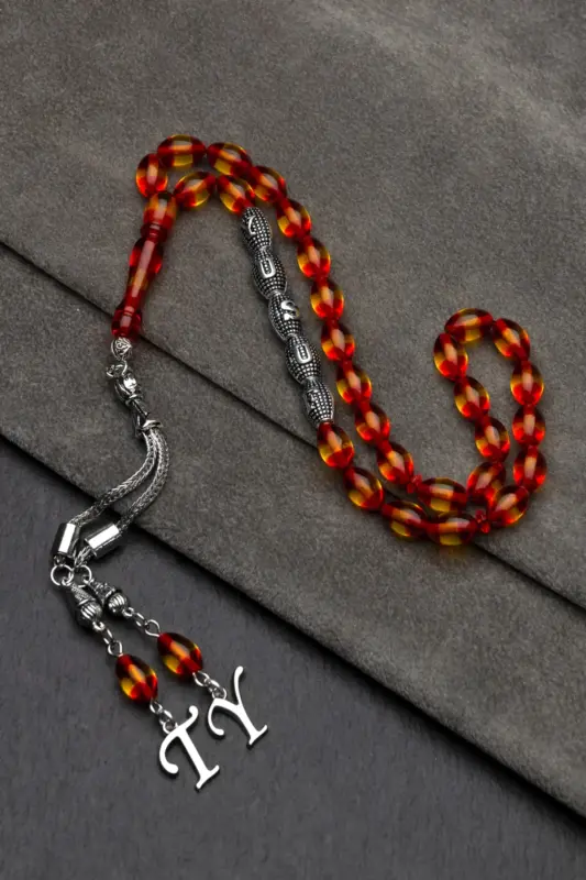 Erkak uchun sovg'a harfli tassel kehribar tasbeh, ismli tasbeh, sariq qizil tasbeh-sariq qizil - 3