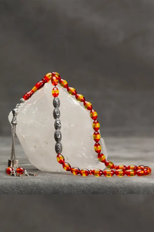 Erkak uchun sovg'a harfli tassel kehribar tasbeh, ismli tasbeh, sariq qizil tasbeh-sariq qizil - 4