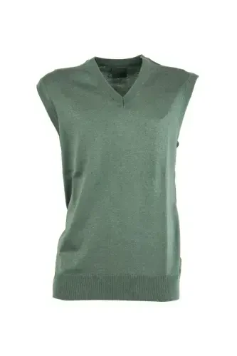 Erkak V yoqali tekis rangli klassik model qulay bichimli to'liq o'lchamli ingichka junli to'quv sviter-Yashil - 6