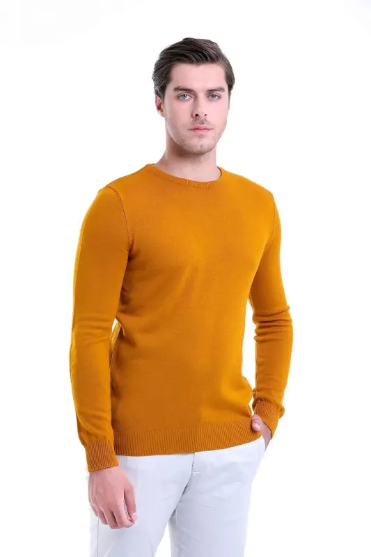 Erkak Xantal Regular Fit Tekis Velosiped Yoqali Trikotaj K - 1