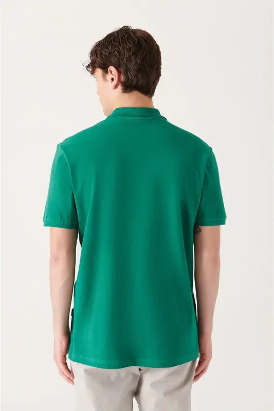 Erkak Yashil %100 Paxta Salqin Tutan Polo Yoqali T-Shirt E001004-Yashil - 3