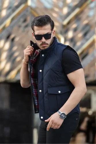 Erkak Yelek Kapitone Chiptali Yelek Mavsumiy-LACIVERT - BOYMEN (1)