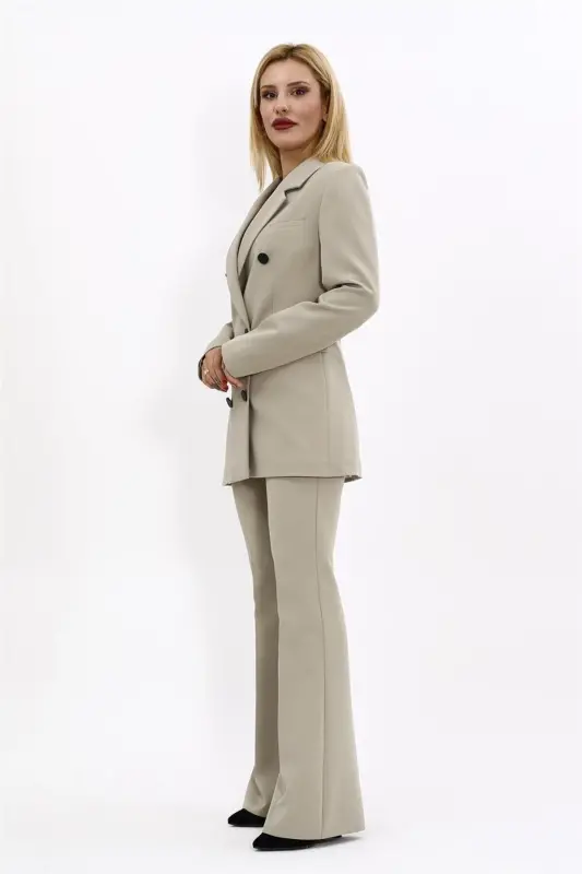 Erkak Yoqali Ikki Bortli Blazer Jaket & İspanyol Paça Shim-Bambuk - 1034530 - Bambuk - 2