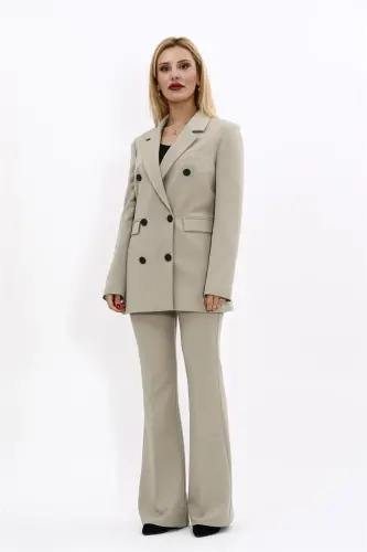 Erkak Yoqali Ikki Bortli Blazer Jaket & İspanyol Paça Shim-Bambuk - 1034530 - Bambuk - 5
