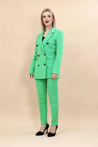 Erkak yoqali Kruvaze Blazer Jaket & Tor poychali shim-Yashil - O.Yashil - 5