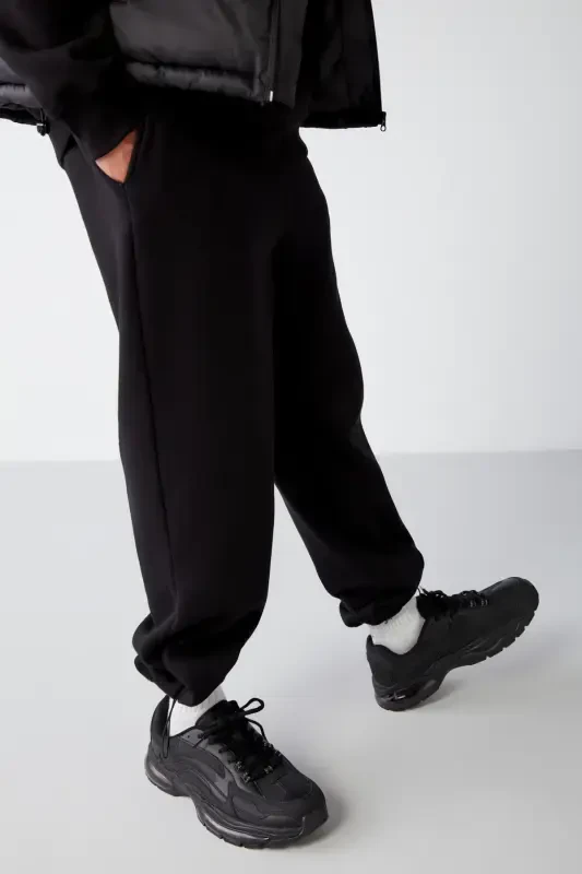 Erkak Yumshoq Ichki Shardonli Qulay Rezinkali Paçali Comfort Shardonli Qora Sport Shim - Qora - 6