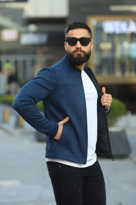 Erkak zamsh ingichka mavsumiy kurtka - LACİVERT - 3
