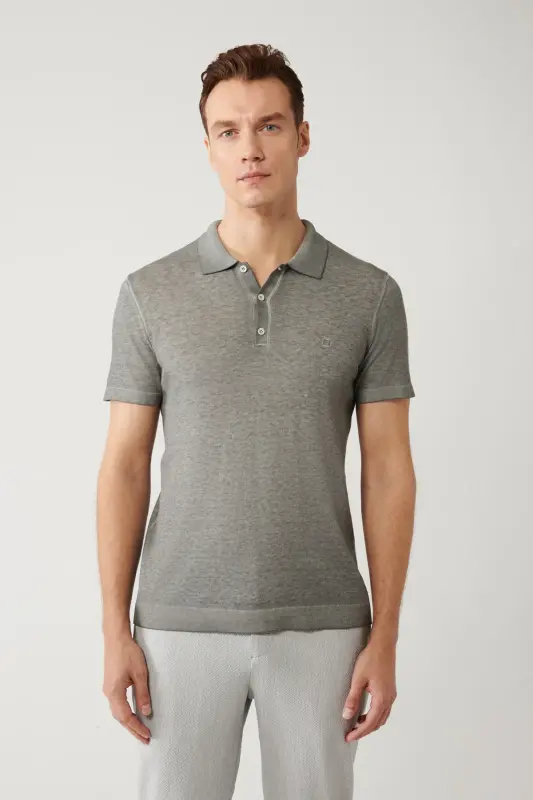 Erkaklar Antratsit 3 Tugmali Polo Yoqali Triko Regular Fit T-Shirt A41Y5067 - Antratsit - 3