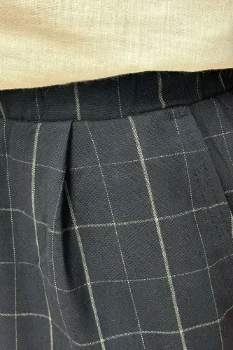 Erkaklar, belbog'li, katakli naqshli, Elastik mato, Plili detallar, Jogger shim 24INP199K-LACIVERT - 7