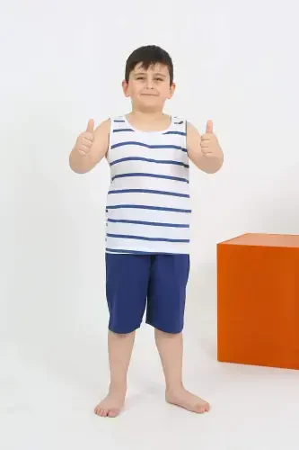 Erkaklar bolgʻa shimlari va qisqa shimlar bilan oq rangli triko pijama toʻplami 20435 - BÜYÜKBEDENIZ (1)