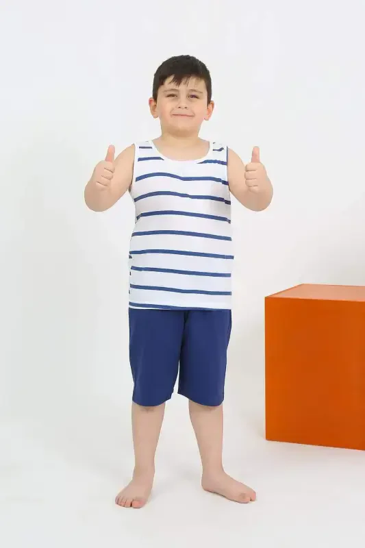 Erkaklar bolgʻa shimlari va qisqa shimlar bilan oq rangli triko pijama toʻplami 20435 - 2