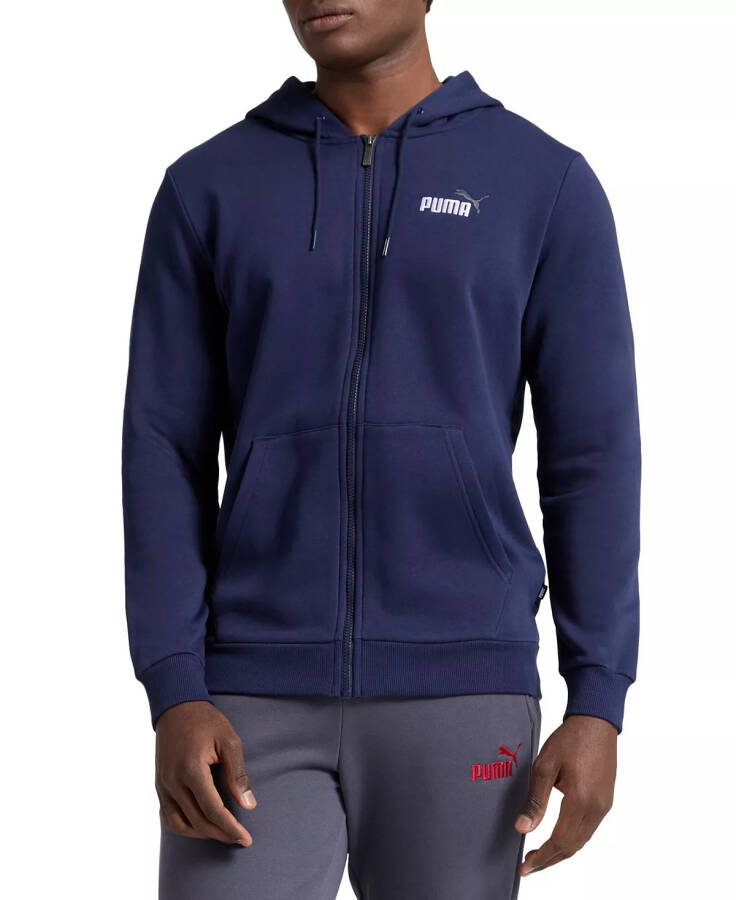 Erkaklar fermuarli, uzun qo'lli, kichik logoli jun hoodie, ko'k navy - 1