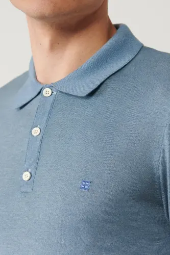 Erkaklar Indigo Polo Yaka Triko T-shirt - AVVA (1)