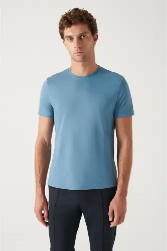 Erkaklar Indigo T-shirt 100% Paxta Nafas oladigan Aylana Bo'yin Regular Fit E001000 