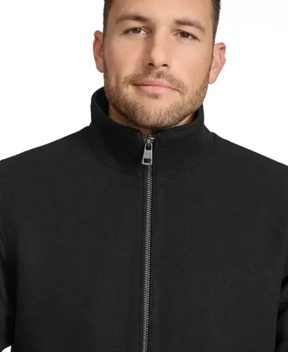 Men's Wool Bomber Jacket With Knit Trim-Black - 5