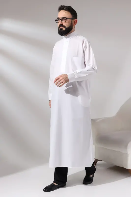Erkaklar Oq Chinor Haji va Umra kiyimi tanadan uzun Dagron mato libos - 3