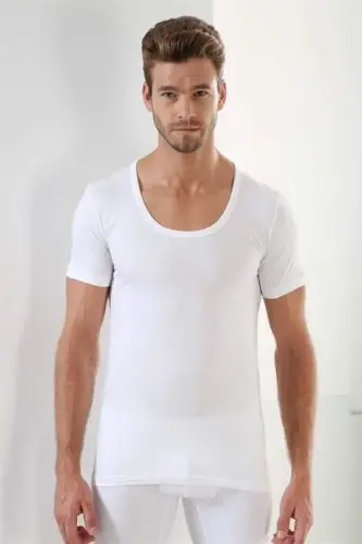 Erkaklar Oq T-Shirt Velo Yaka Qisqa Qo'lli 100% Paxta 3 dona - 3