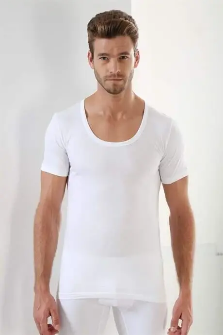 Erkaklar Oq T-Shirt Velo Yaka Qisqa Qo'lli 100% Paxta 3 dona - 3