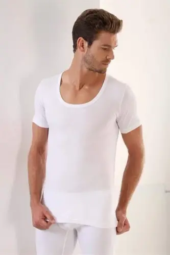 Erkaklar Oq T-Shirt Velo Yaka Qisqa Qo'lli 100% Paxta 3 dona - 4