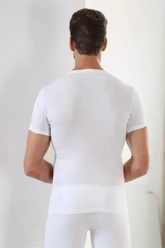 Erkaklar Oq T-Shirt Velo Yaka Qisqa Qo'lli 100% Paxta 3 dona - 5