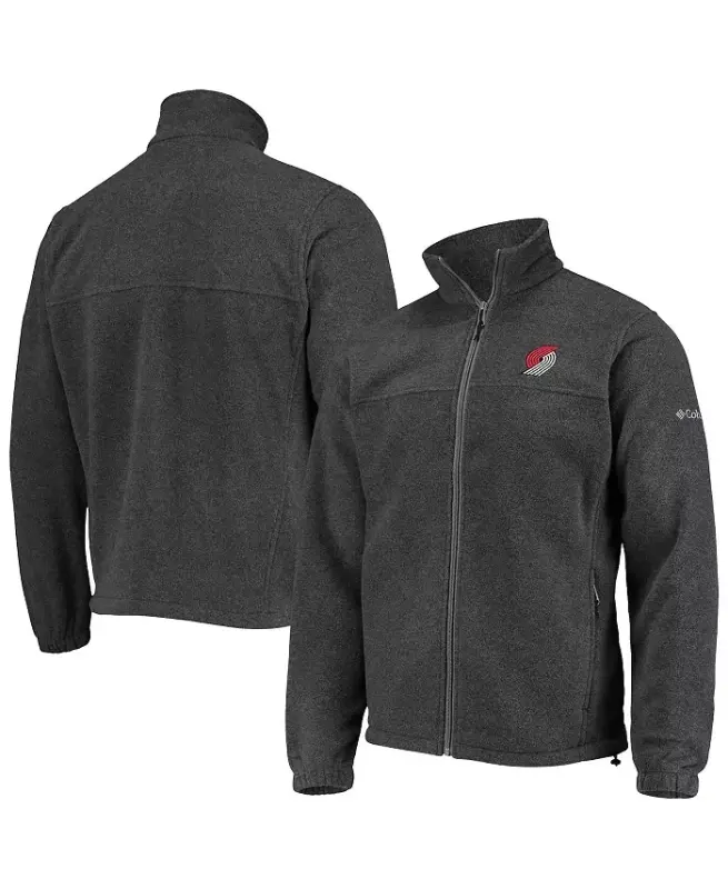 Erkaklar Portland Trail Blazers Heathered Charcoal Flanker to'liq fermuarli kurtkasi - Heathered Charcoal - 1