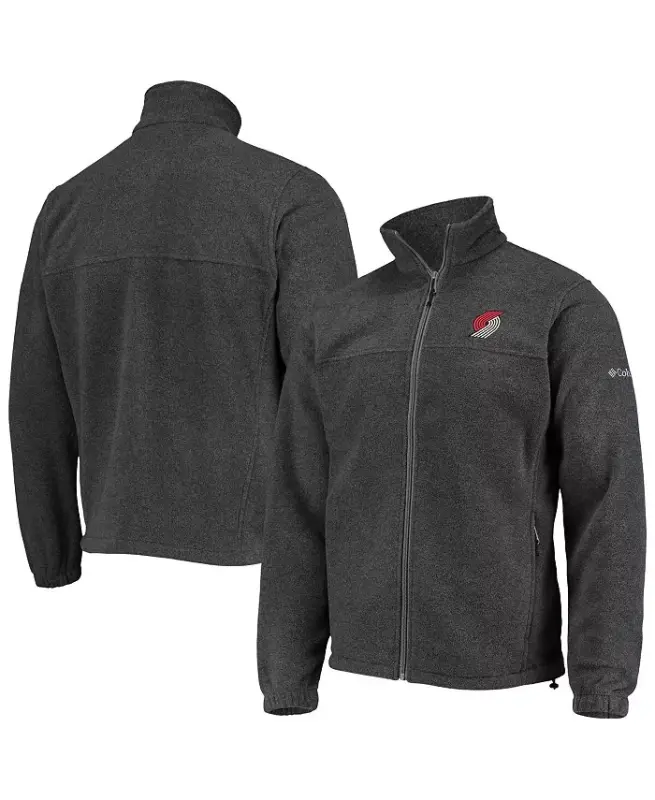 Erkaklar Portland Trail Blazers Heathered Charcoal Flanker to'liq fermuarli kurtkasi - Heathered Charcoal - 2