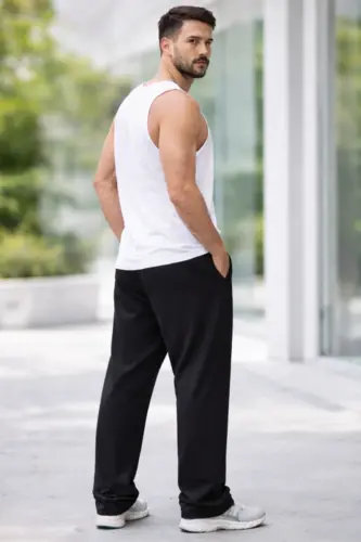 Erkaklar Qora Oversize Baggy Sport Tumani To'g'ri Pacha Qulay Qolip 20/150 Mato - Qora-46 - 3