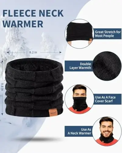 Erkaklar shlyapa, sharf va qo'lqoplar to'plami Qishki, termal jun bilan qoplangan Slouchy Beanie bo'yin sharflari Sensorli ekranli qo'lqoplar, 3 in 1 iliq to'plam - 3