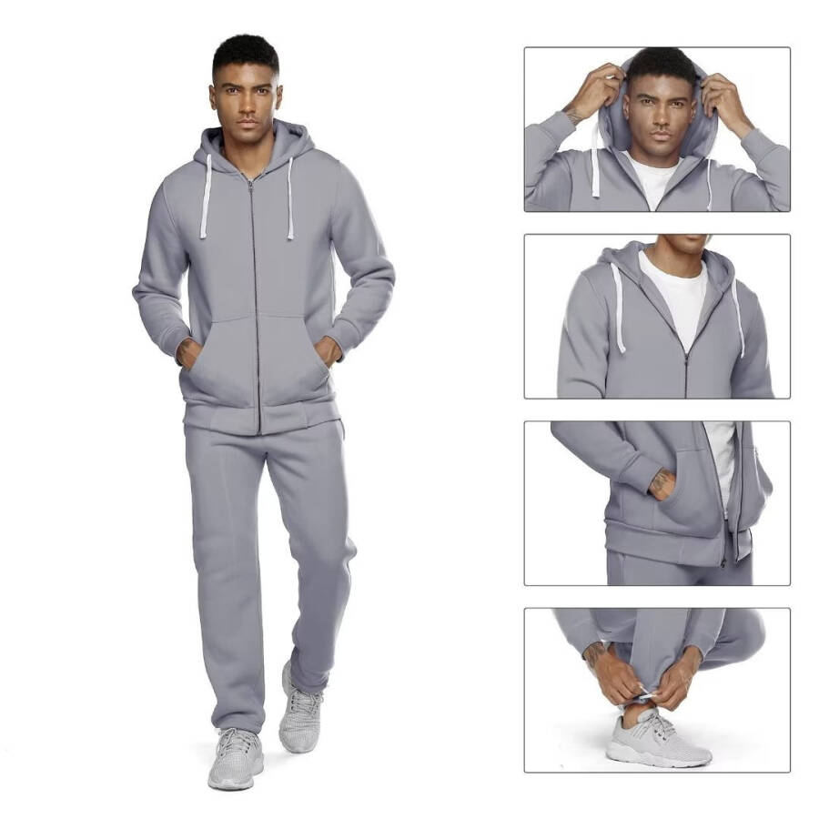 Erkaklar sport kostyumi 2 qismli kundalik sport uzun qisma sport kostyumi yugurish, mashq qilish, mashg'ulotlar uchun (kulrang, 3XL) - 2