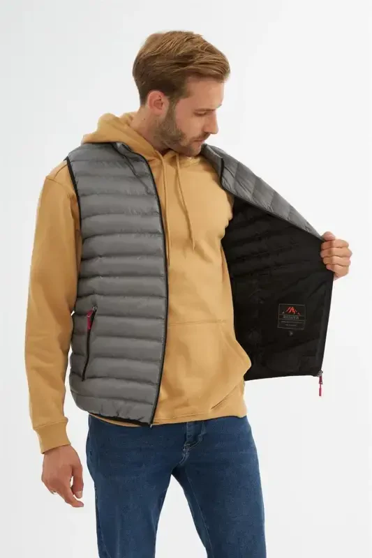 Erkaklar standart bichimli shishirilgan jilet kulrang-kulrang - 6