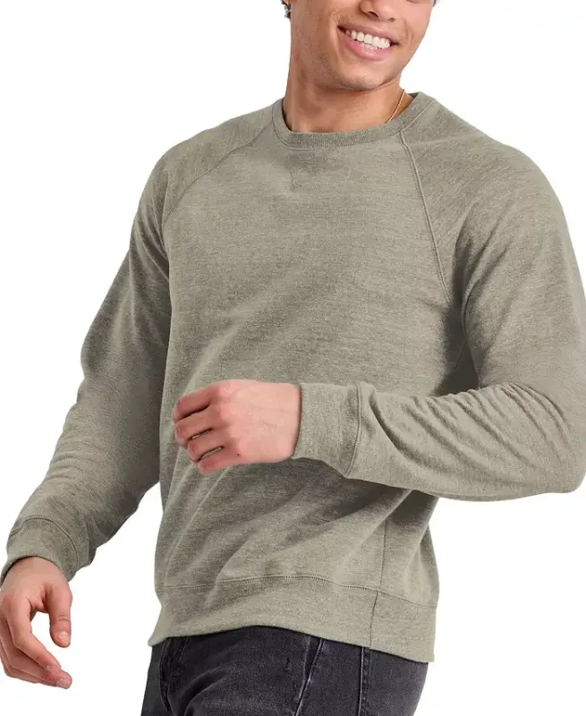 Erkaklar Triblend French Terry Sviteri, Kalta Yoqali - Kamuflaj Yashil PE Heather - 4