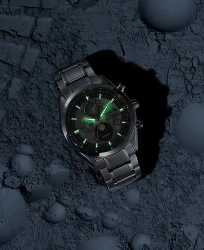 Erkaklar Tsuki-yomi A-T Xronograf Sport Hashamatli Eco-Drive Kumush Rangli Titan Bilaguzukli Soat 43mm Kumush rangli. - 4