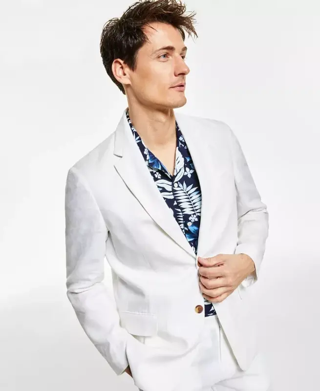 Erkaklar uchun 100% zig'irdan tikilgan Blazer, Modazone-Oq rang uchun yaratilgan - 3