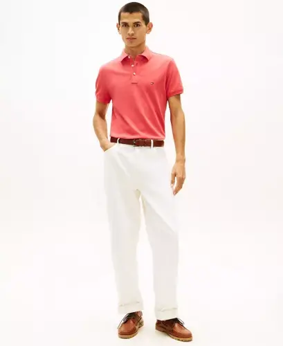 Erkaklar uchun 1985 klassik bichimdagi paxtali polo ko'ylaklari - Vintage qizil - 2