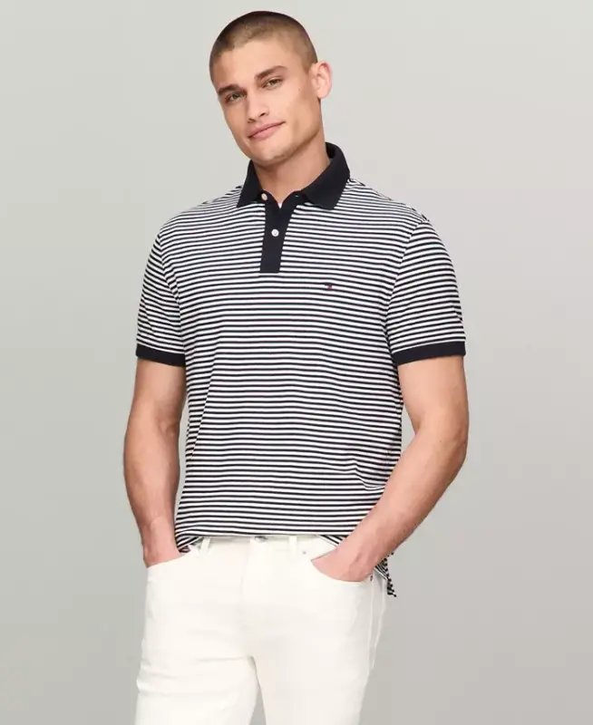Erkaklar uchun 1985 Slim Fit Polo ko'ylagi - Cho'l osmoni / Oq - 1