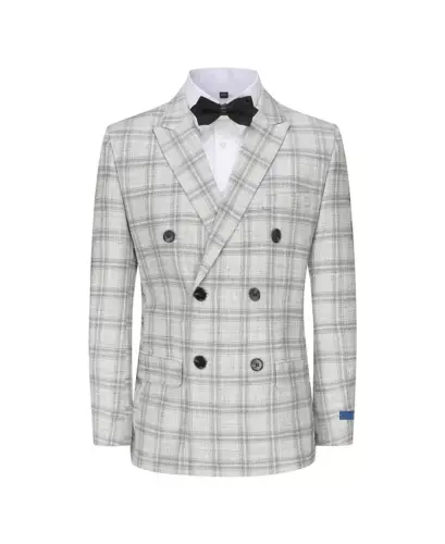 Erkaklar uchun 2 qismli Slim Fit kulrang katakli ikki tugmali kostyum - 4