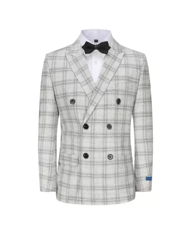 Erkaklar uchun 2 qismli Slim Fit kulrang katakli ikki tugmali kostyum - 4
